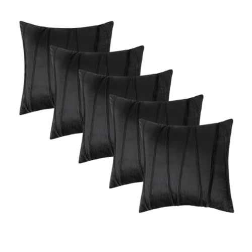 Image of Amazon Brand - Umi Decorative Striped Throw Pillow Covers 16 X 16 Inch,Soft Solid Velvet Pillow Covers Cushion Case with Zigzag Pattern for Sofa Bedroom 40 X 40 Cm (Pack of 5) Black