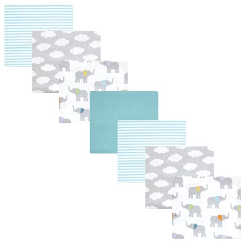 Image of Hudson Baby Unisex Baby Cotton Flannel Receiving Blankets Bundle, Teal Elephant, One Size