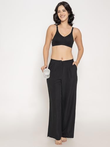 Image of INKURV Seamless Non-Padded Bra for Women | Non-Wired Cotton Full Coverage T-Shirt Bra | Thin Adjustable Straps | Double Layered Cups | Anti Sag Lift Up Support | Luna Combo of 2 (Black Black 38D)