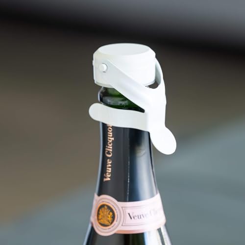Image of KLOVEO White Champagne Stopper - Made in Italy - Patented Seal - Durable Plastic WAF Bottle Stopper for Sparkling Wine, Prosecco, Cava (Pack of 2)