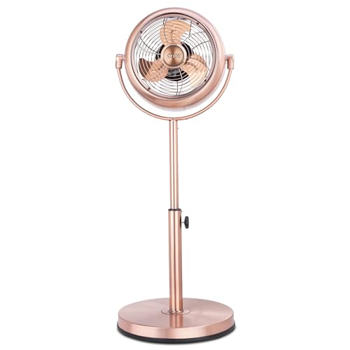 Air Pro 8 Pedestal Fan Retro Style Metal Standing Fan Adjustable Height and Tilt - Powerful Airflow For Instant Cooling 3 Speeds Compact Electric Fan to use at Home Office or Bedroom
