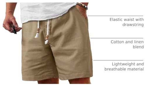 Image of Comdecevis Men's Linen Shorts Casual Elastic Waist Drawstring Summer Beach Vacation Yoga Golf Shorts with Pockets