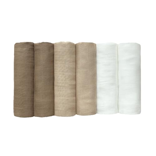 CozysBunny Muslin Swaddle Blankets 6 Pack, Newborn Baby Receiving Blankets, Soft Breathable Baby Wrap for Boys and Girls, Absorbent Infant Swaddling Blankets, 27.5 x 27.5 Inches (Beige)