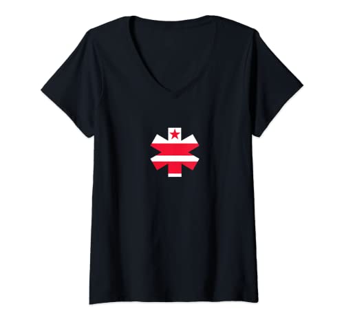 Femme Drapeau de Washington DC EMS EMT - Symbole étoile T-Shirt avec Col en V