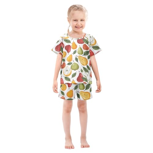 ALAZA Colorful Tropical Fruit Pear Leaves Pajamas Short Sleeve 2 Piece Sleepwear Top and Bottom Pajama Set Unisex3