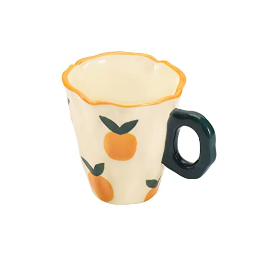 Koythin Tasse à café en céramique peinte à la main - Design fantaisie irrégulier - Pour bureau et maison - Lavable au lave-vaisselle et micro-ondes - 300 ml - Pour café, thé, latte, lait