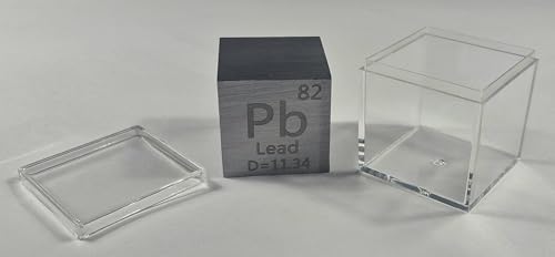 Image of 1.5 inch 38.1mm Lead Plumbum Metal Cube Pb up to 99.9% Pure Periodic Table Element Engraved Density Collection Science Education Display Block Cube + Acrylic Case Box - 1PC