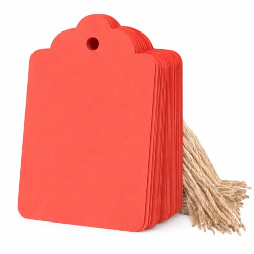 Image of CVANU 50pcs Premium Color Tag Blank Hanging with Pre-Punched Hole Tags for DIY Crafts, Gift Wrapping, Labelling & Writable Decorative Tags for All Occasions (2.85in X 1.7in) Dark Orange