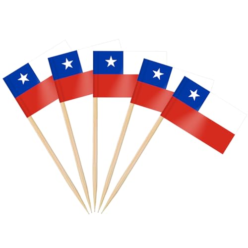 AhfuLife 200PCS Drapeau Cure-dent Chili, Pic Drapeaux Chili pour Topper de Coupe, Cure Dent Drapeau Chili pour Jardin Bar Fête Fourniture Pub Décoration Amérique Football Match JO Décor