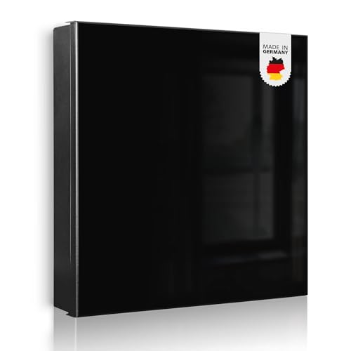 banjado Großer Schlüsselkasten Metall - Schlüsselbox 30x30cm mit 32 Haken - Schlüsselkasten modern für Schlüsselaufbewahrung mit beschreibbarer, magnetischer Tür - Farbe Tiefschwarz