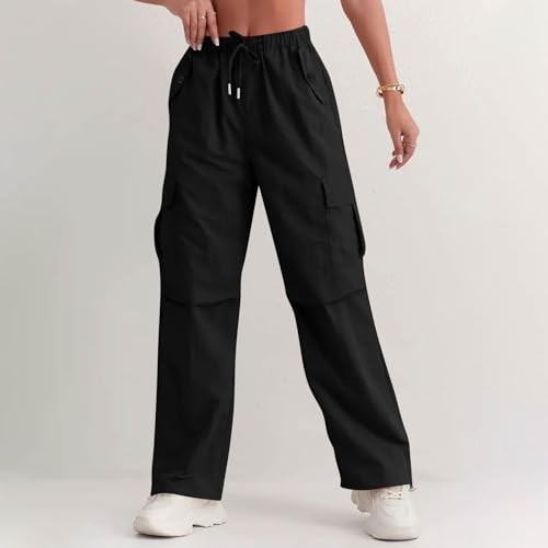 Wide Leg Cargo Pants Women High Waist Parachute Pants Drawstring Travel Fishing Hiking Pant with Multiple Pockets3