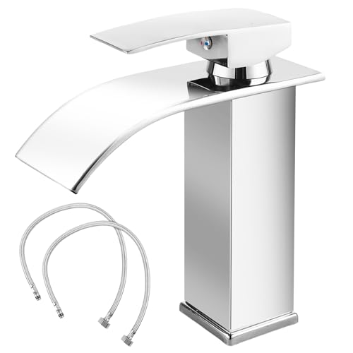 Rubinetto per bagno in acciaio inox, miscelatore monocomando a cascata con tubo di collegamento da...