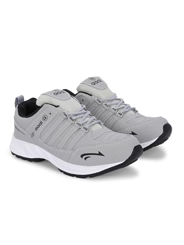 Image of AADI Men's Grey Synthetic Leather Comfortable Lightweight Outdoor Lace Up Running, Walking & Gym Casual Sports Shoes