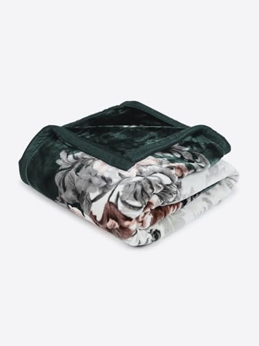 Image of Monte Carlo Double Bed Heavy Winter Blanket Emilia 2 Ply Cloudy 1050 GSM | 5.5 KG (240x220 CM), Bottle Green