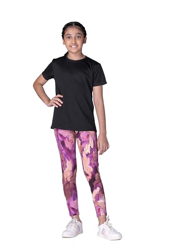 Image of Girls Active Sports Wear Solid Skinny Fit Leggings and T-shirt Polyester Set /Sets For Multi-Sports Gym Yoga Dance Gymnastics & Running(4 TO 14 YRS)