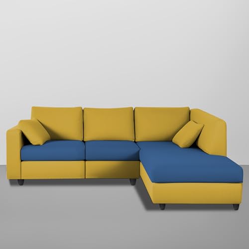 Image of Florian RHS 4 Seater L Shape Sofa Set for Living Room (Blue Yellow Fabric) Premium Fabric Sofa