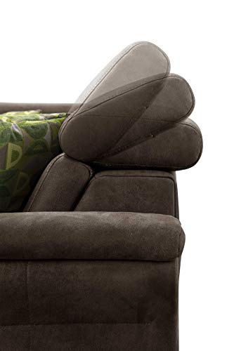 Cavadore Ecksofa Ammerland mit Ottomane links / Federkern-Sofa im Landhausstil mit verstellbaren Kopfstützen / 245 x 84 x 194 / Lederoptik braun