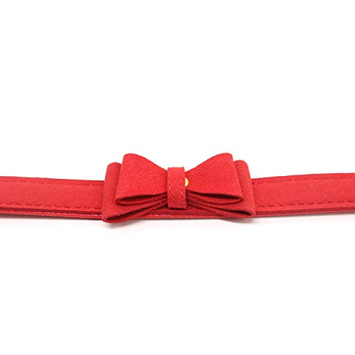 Damen PU Leder Punk Choker Kragen Halsband Halskette mit Schleife (Rot-1)