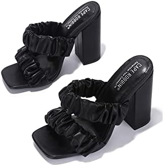 Cape Robbin RIE Del Chunky High Heels for Women, Strappy Shoes with Square Open Toe - Black Size 6.5 | Image 5