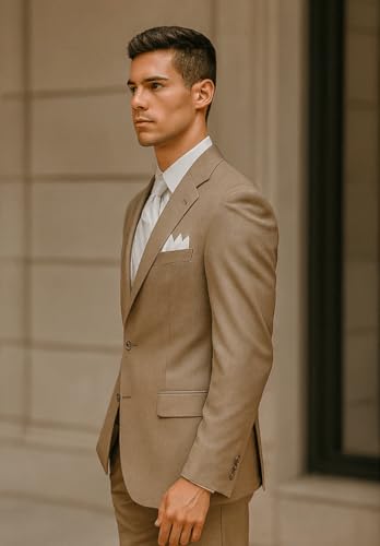 Mens 2 Button Classic Fit Pleated Pant Suit in Khaki4