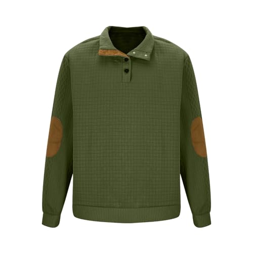 Mens Henley Sweatshirt Casual Long Sleeve Knitted Pullover Button Down Lapel Collar Vintage Shirts with Elbow Patches3