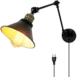 Lampara De Salon Para Autos Aplique pared industrial retro ajustable, lámpara de pared vintage con brazo extensible, lámpara de noche con interruptor y enchufe, luz de pared de dormitorio salón, lámpara de pared negra E27