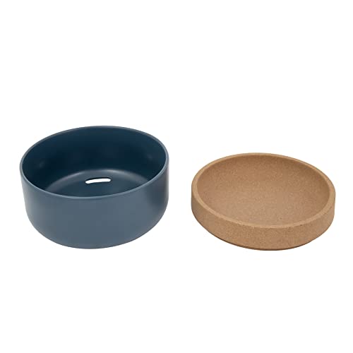 Image of Ceramic and Cork Large Breathable Produce Bowl with Lid to Naturally Extend Produce Freshness, Natural Cork and Teal Ceramic