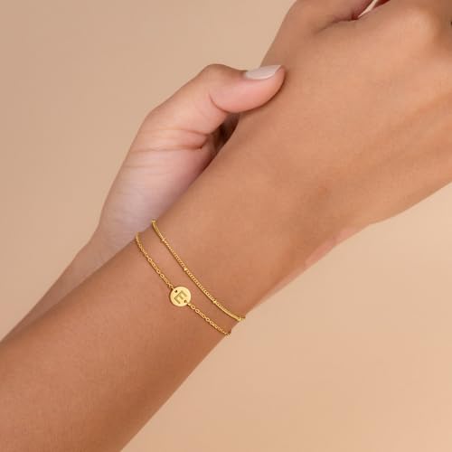 Gold Bracelets for Women Girls Gifts - 14K Gold Plated Letter Initial Bracelet Dainty Disc Monogram Charm Bracelet Gold Initial Bracelets for Women Teen Girl Gifts Trendy Stuff4