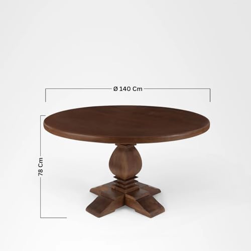 Image of Brewed Beauty Mango Wood Round Dining Table with French Legs - 6 Seater Table Only | 6 Seater Dining Table for Dining Room-140 x W 140 x H 78 Cm (Honey Finish)