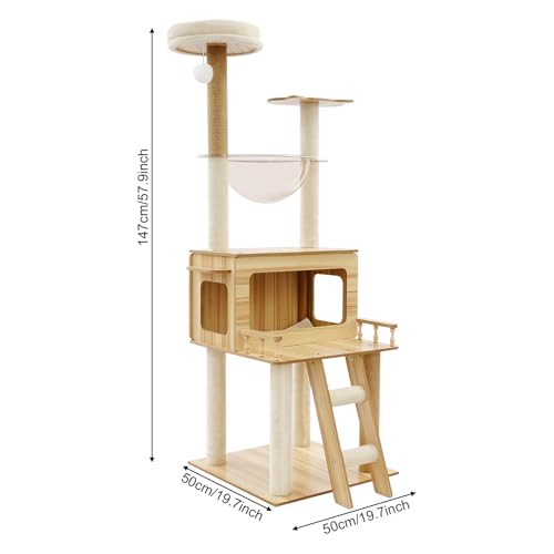 Árbol para Gatos de Madera de 57.9 pulgadas con Columpio y Escalera miniatura 5