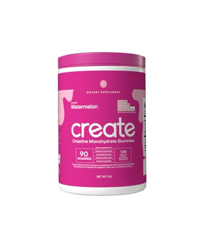 Create Creatine Monohydrate Gummies for Men & Women - Boost Focus, Strength, and Endurance, Anti-Melting Formula, Vegan, Gluten-Free, Non-GMO, 1.5 Gram Creatine per Gummy (Watermelon, 90 ct)