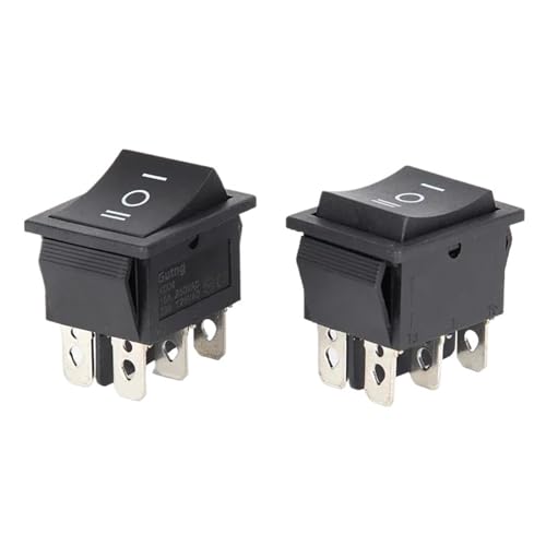 2PCS Rocker Switch 6 Pins 3 Position ON/Off/ON AC 20A/125V 16A/250V DPDT Car Boat Black Switch