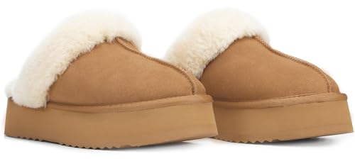 Platform Slippers for Women Indoor Outdoor Suede Leather Fuzzy House Shoes2
