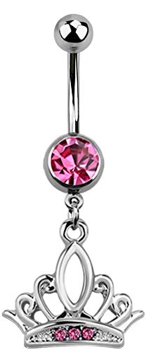 Preisvergleich Produktbild Bauchnabelpiercing Krone Prinzessin Glitzer Strass Stein Rose 316L Chirurgenstahl 10mm
