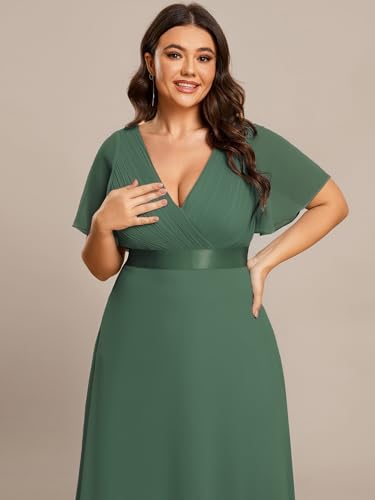 Image of Ever-Pretty Women's Chiffon Formal Evening Dresses for Curvy Women V-Neck Plus Size Floor Length Bridesmaid Dress