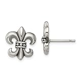 Solid Stainless Steel Fleur de Lis Post Studs Earrings