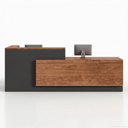 YTElantivo L-Shaped Reception Desk with Counter, 1-Inch Thick Board, Lockable Drawers & Keyboard Tray, Heavy-Duty Front Desk for Office, Salon, Hotel & Clinic