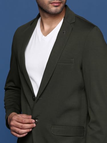 Image of SHOWOFFFF Men Solid Single Breasted Formal Blazer | Notched Lapel Full Sleeves Cotton Blazer for Mens | Slim Fit Regular Length Blazer for Men's