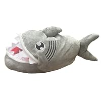 AB Hats and Accessories Kids Novelty Shark Mouth Plush Slippers, Soft Cosy House Slip Ons (Grey, UK Footwear Size System, Big Kid, Men, Numeric, Medium, 2)