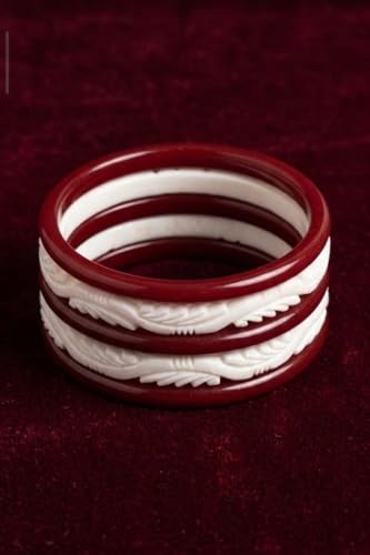 Image of HAPPYCRAFT Shell Shakha Pola Bangles for Married Women - (Pack of 4) | Traditional Bengali Shankha Pola Set in Red and White | Ethnic Bangles for Daily Puja Rituals Festivals Ceremonies