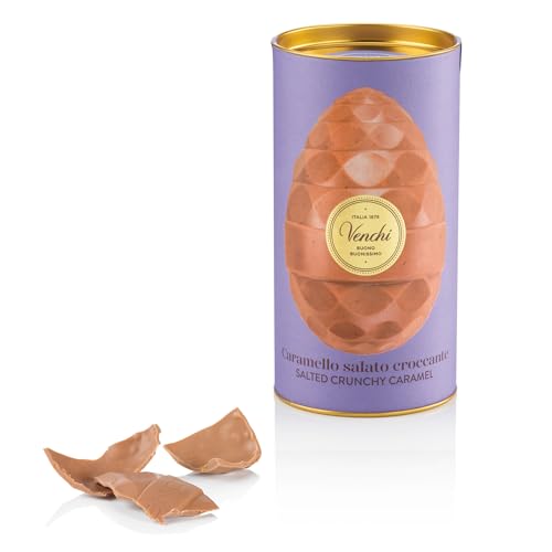 Venchi - Huevo de Chocolate, Sabor Caramelo con Chips de Caramelo Salado, con Sorpresa, Sin Gluten, 150 gr, Colección Pascua, Idea Regalo