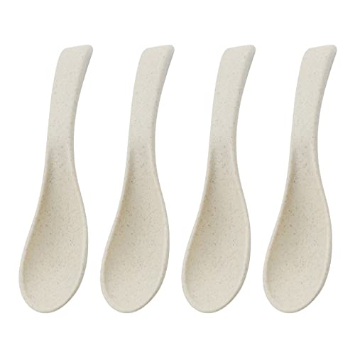 Set of 4 Wheat Straw Spoons, Reusable Soup Cereal Spoon, Unbreakable Dinner Spoon, Portable Lightweight Meal Spoon for Adults Eating, Dishwasher Safe (Beige)