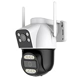 Funxwe Dual Lens 2.4G 5G Dual Band WiFi PTZ IP Camera AI Motion Detection Auto Tracking Auido Siren Alarm Wireless 1080P HD with FTP SD Cloud Storage Color Night Vision