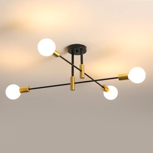 Comely lámpara de techo 4 flammable E27 estilo retro oro negro metal lámpara de techo diseño industrial para salón comedor dormitorio loft salón iluminación
