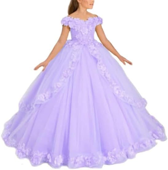 Flower Girl Dresses for Wedding Lace Applique Princess Pageant Dresses for Girls Tulle Ball Gown