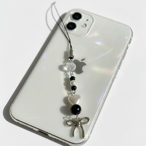 Image of SNOWY SHOP Korean Silver Bow Phone Charm - Cute Heart & Starfish Pendant | Aesthetic Korean Mobile Chain, Bag Hanging & Keychain Jewelry for Girls & Women
