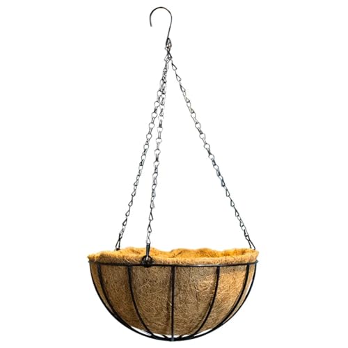 pdodo Colgante de Fibra de Coco con Cadena para Colgar, Maceta Decorativa de Hierro Forjado con Cesta de Hierro