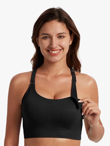 Angelhood Nursing Bras for Breastfeeding, Seamless Nursing Sports Bra Medium Impact Support Maternity Bras for Pregnancy2