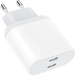 Cargador Tipo C Marca Hora Cargador USB C, 25W Enchufe Rápido Replacement for iPhone 15/15 Pro/15 Pro Max/15 Plus/14/13/12/11/X/XS/XR/SE, AirPods, Pad, Wallgong Doble USBC Plug Cabezal Tipo C Carga Corriente Cargado Adaptador