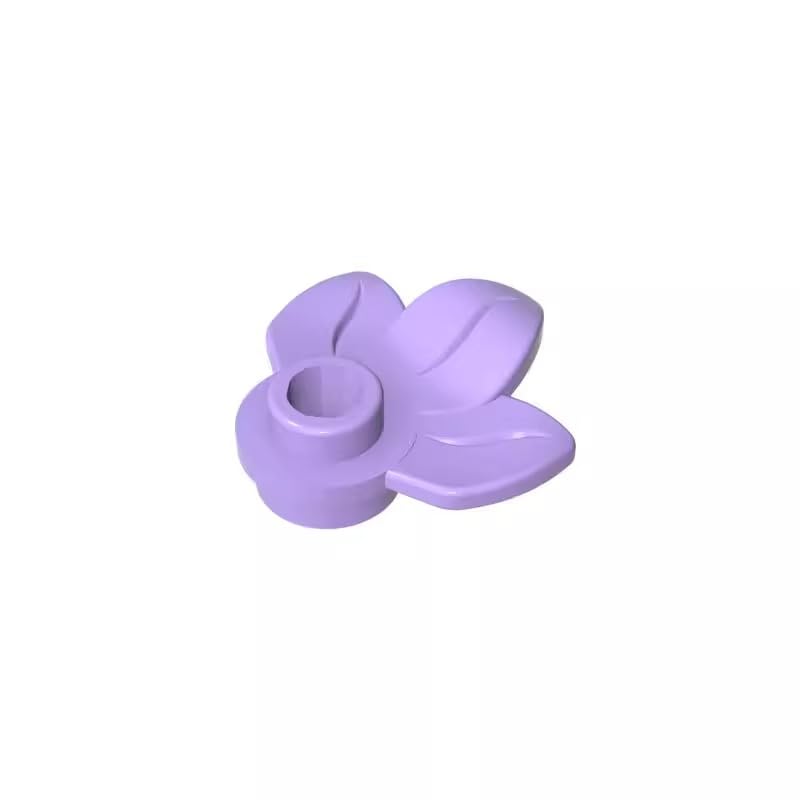 32607 Ornaments Plant, Plate 1x1 Round with 3 Leaves 50 Pieces GDS-1576 Compatible with Lego Building Blocks Color:Lavender — image 1